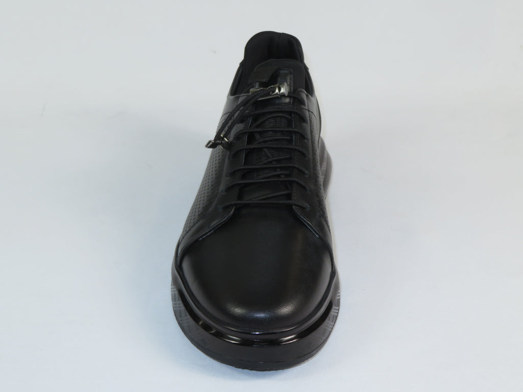 Men's Fashion Comfort Sneaker Shoes By Davientte Soft Leather Slip on Lace Feature D1 Black