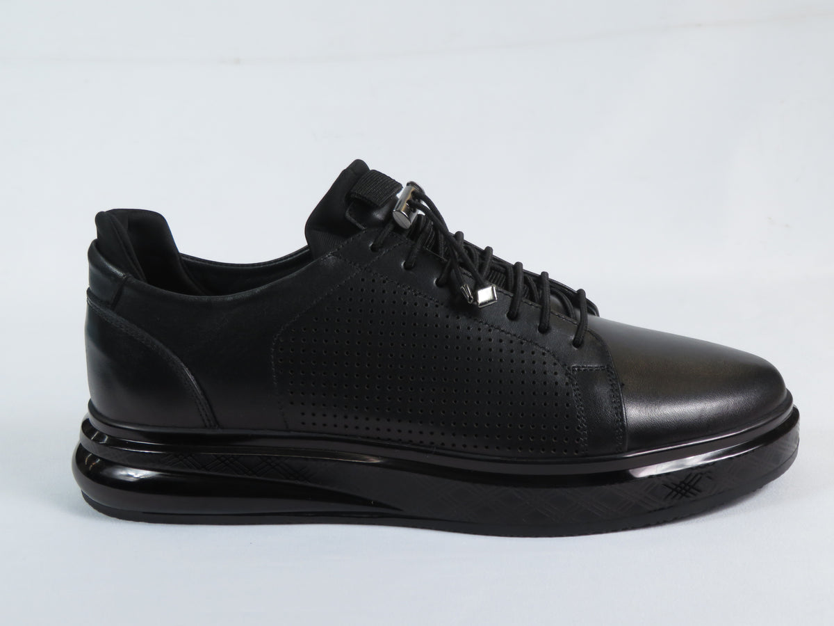 Men's Fashion Comfort Sneaker Shoes By Davientte Soft Leather Slip on Lace Feature D1 Black
