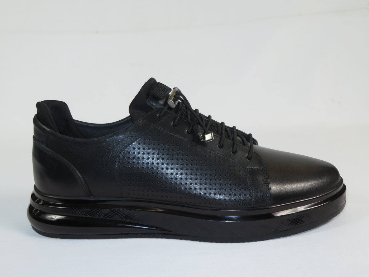 Men's Fashion Comfort Sneaker Shoes By Davientte Soft Leather Slip on Lace Feature D1 Black