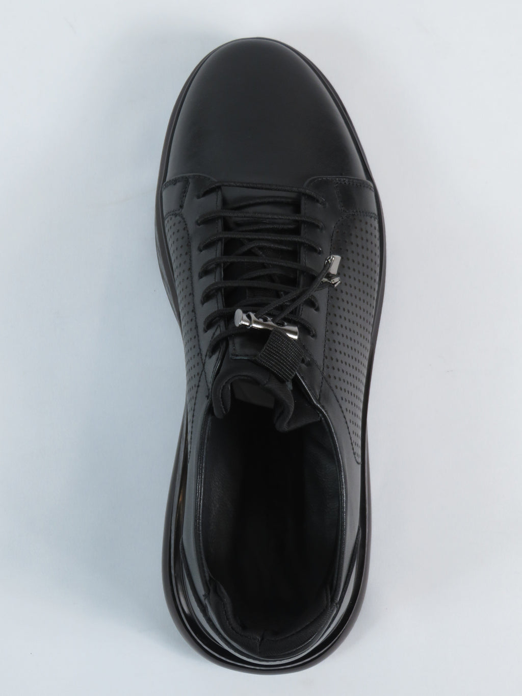Men's Fashion Comfort Sneaker Shoes By Davientte Soft Leather Slip on Lace Feature D1 Black