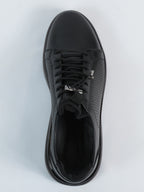 Men's Fashion Comfort Sneaker Shoes By Davientte Soft Leather Slip on Lace Feature D1 Black