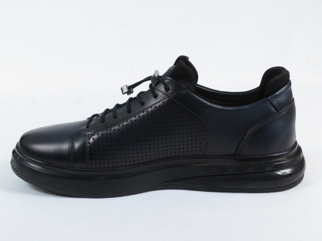 Men's Fashion Comfort Sneaker Shoes By Davientte Soft Leather Slip on Lace Feature D2 Navy
