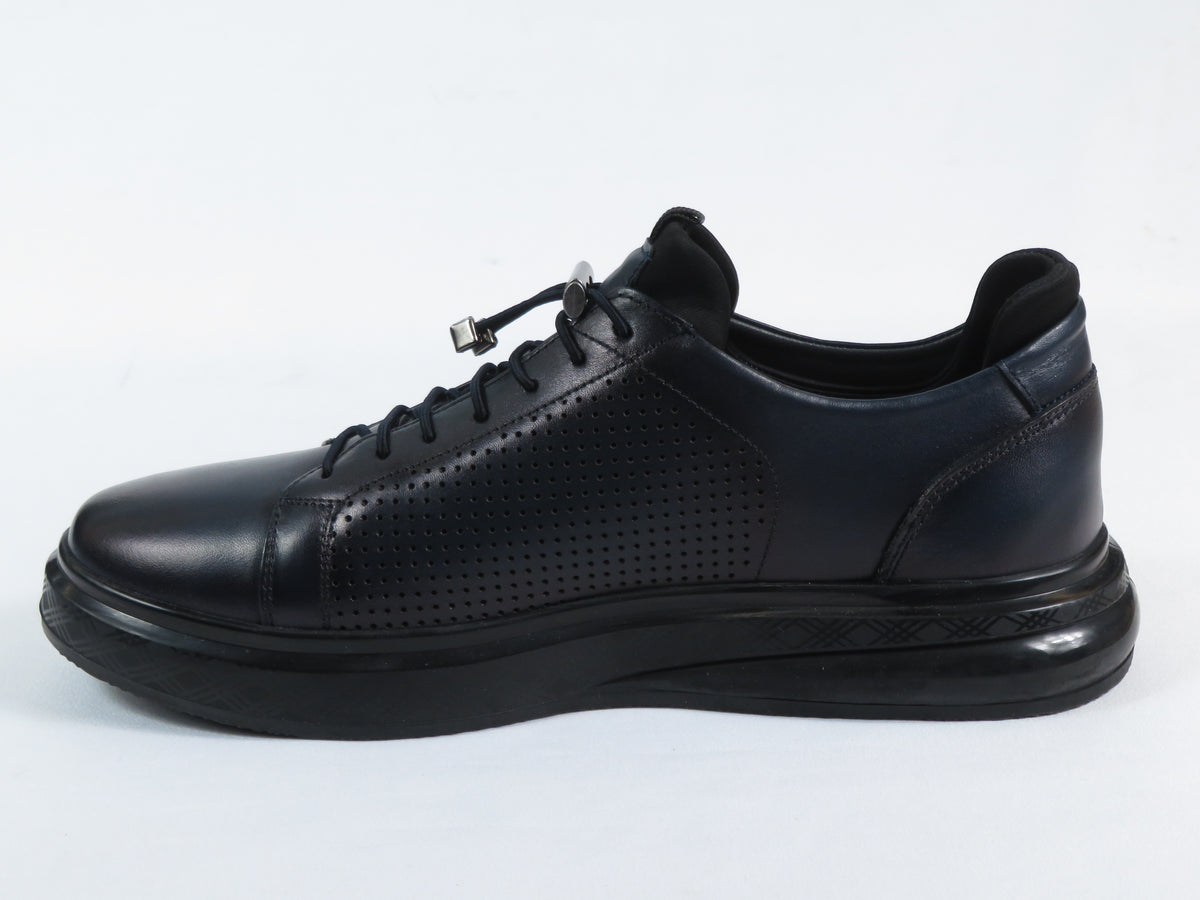 Men's Fashion Comfort Sneaker Shoes By Davientte Soft Leather Slip on Lace Feature D2 Navy