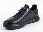 Men's Fashion Comfort Sneaker Shoes By Davientte Soft Leather Slip on Lace Feature D2 Navy