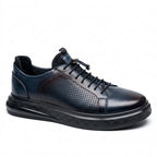 Men's Fashion Comfort Sneaker Shoes By Davientte Soft Leather Slip on Lace Feature D2 Navy