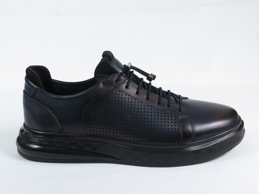 Men's Fashion Comfort Sneaker Shoes By Davientte Soft Leather Slip on Lace Feature D2 Navy