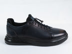 Men's Fashion Comfort Sneaker Shoes By Davientte Soft Leather Slip on Lace Feature D2 Navy