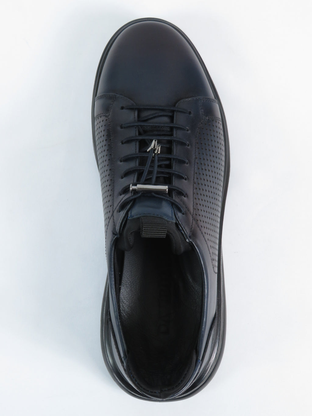 Men's Fashion Comfort Sneaker Shoes By Davientte Soft Leather Slip on Lace Feature D2 Navy