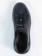 Men's Fashion Comfort Sneaker Shoes By Davientte Soft Leather Slip on Lace Feature D2 Navy