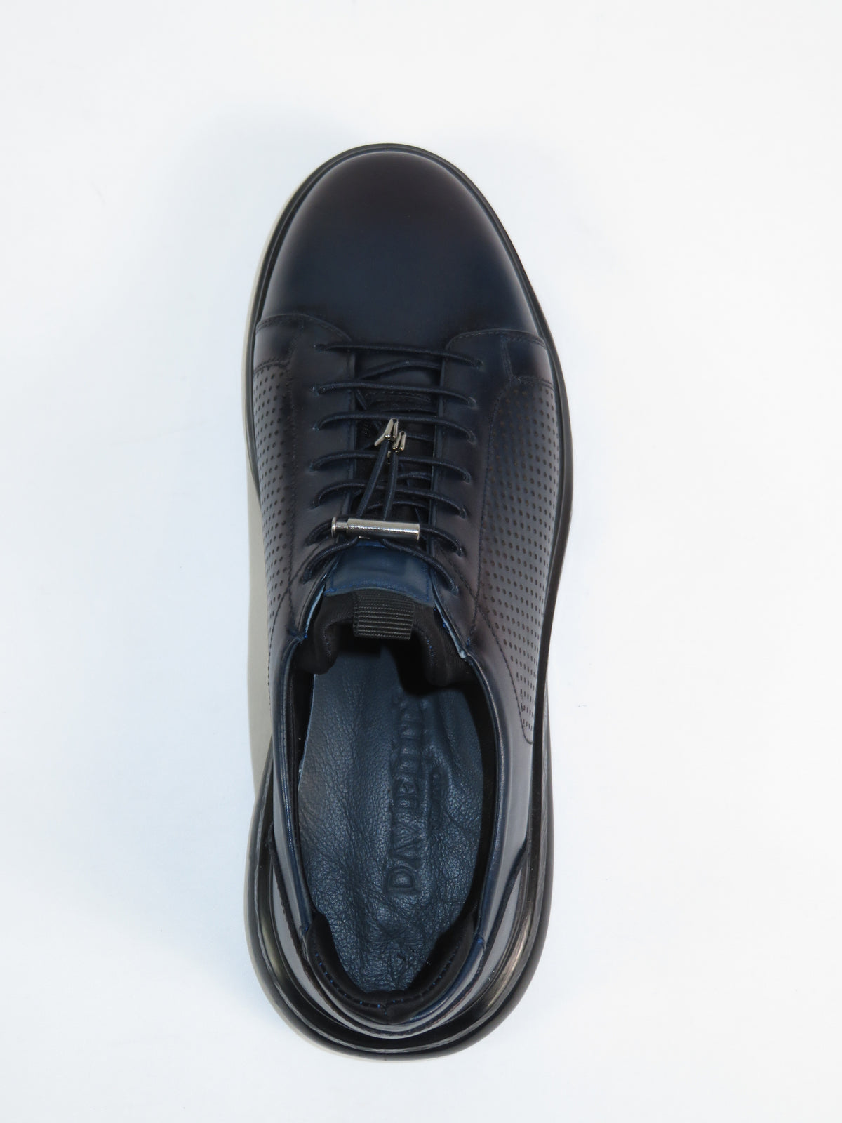 Men's Fashion Comfort Sneaker Shoes By Davientte Soft Leather Slip on Lace Feature D2 Navy