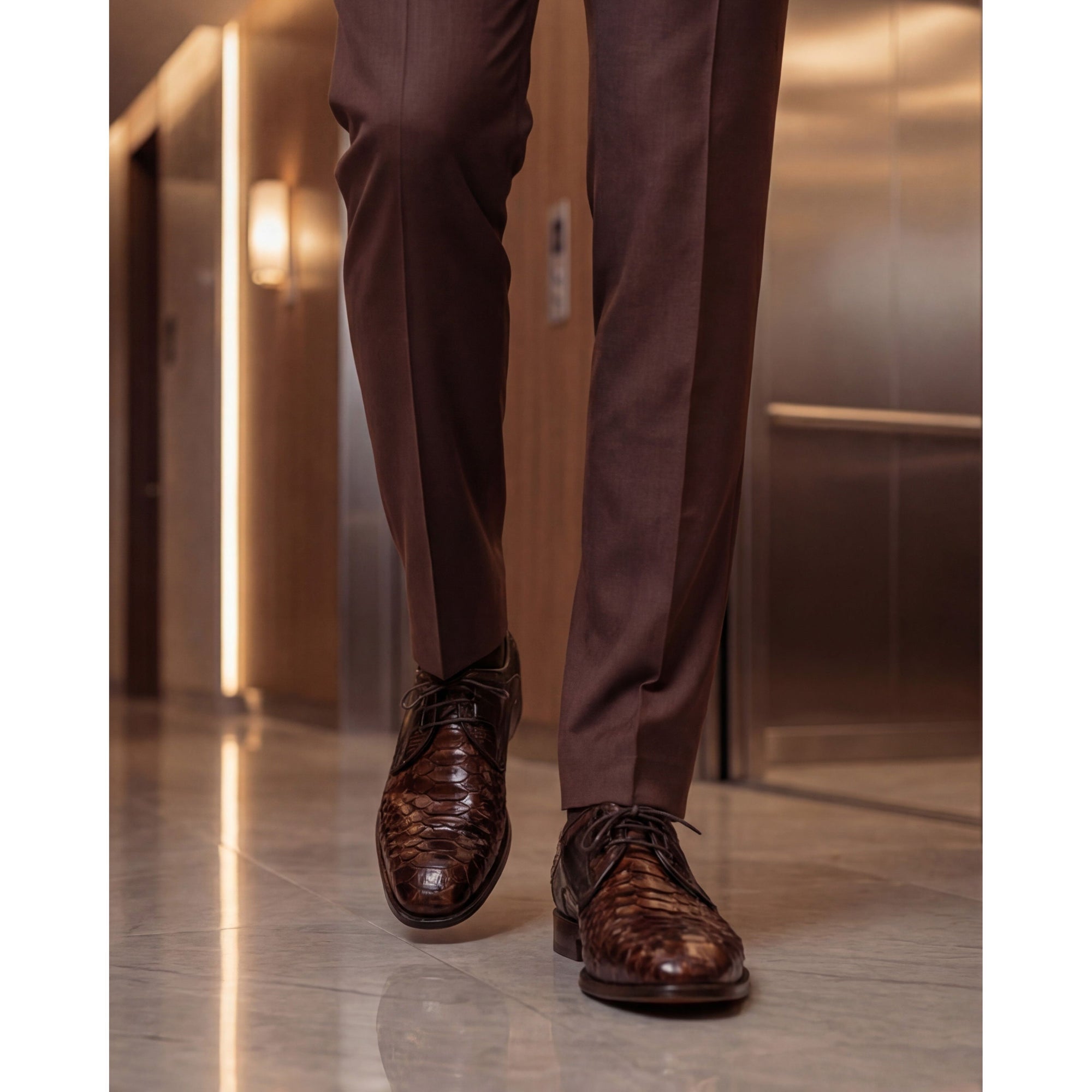 Vinci The Valmont Tan Snake Leather Derby Men Shoe