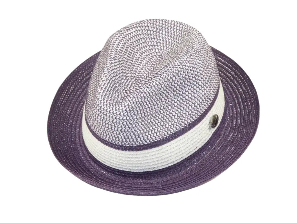 Men's Bently Semi Crushable Fedora Briad Straw Hat Dante DA225 Purple White