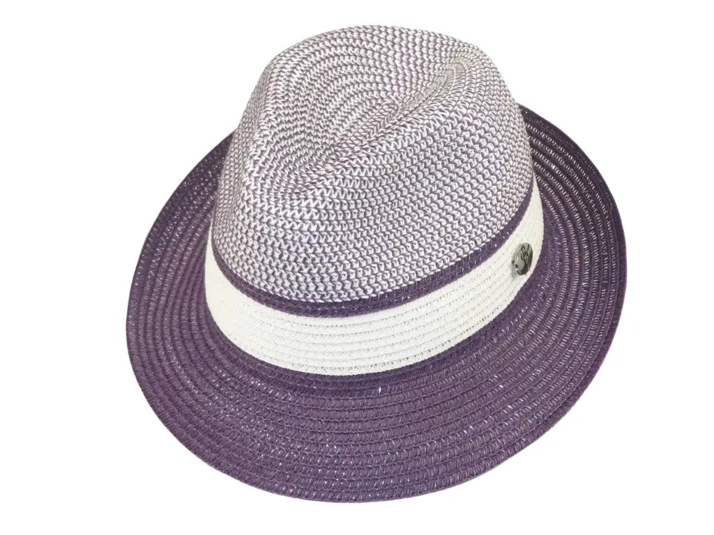 Men's Bently Semi Crushable Fedora Briad Straw Hat Dante DA225 Purple White
