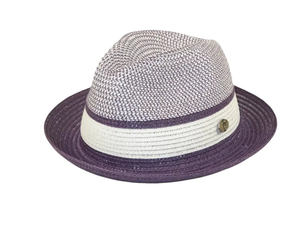 Men's Bently Semi Crushable Fedora Briad Straw Hat Dante DA225 Purple White