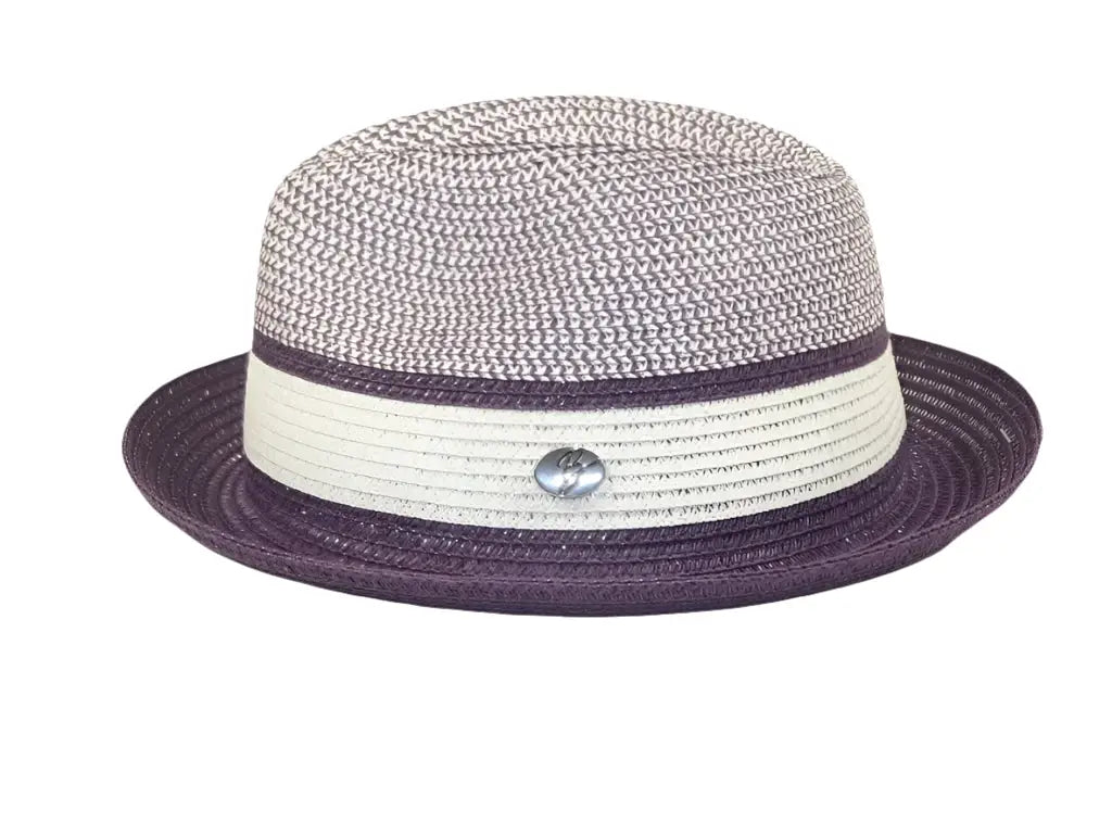 Men's Bently Semi Crushable Fedora Briad Straw Hat Dante DA225 Purple White