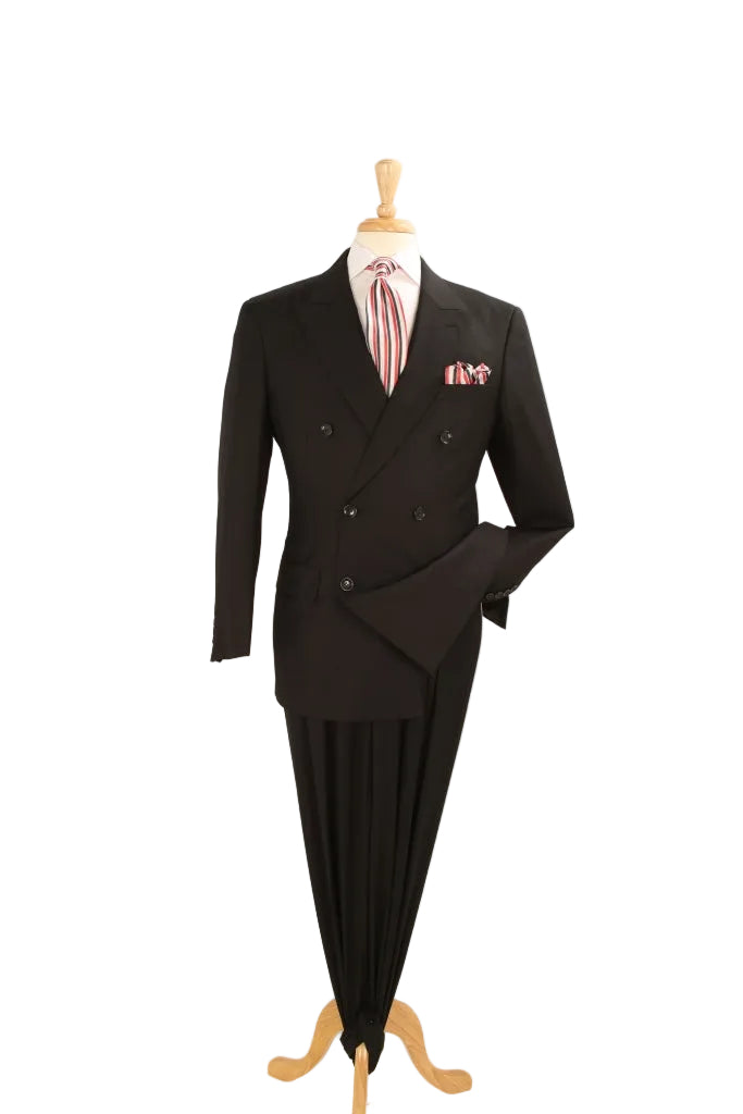 Men Apollo King Double Breasted Formal Business Suit Pleated Pants DM21 Black