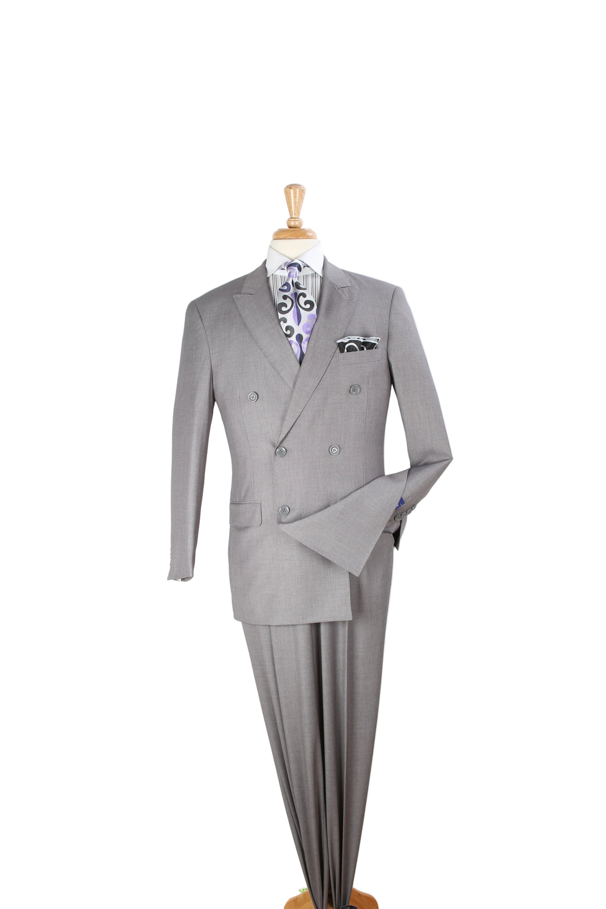 Men Apollo King Double Breasted Suit Classic Peak Lapel Soft Blend DM23 Gray