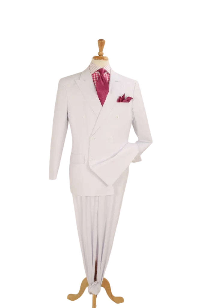 Men Apollo King Double Breasted Suit Classic Peak Lapel Pleated DM26 White