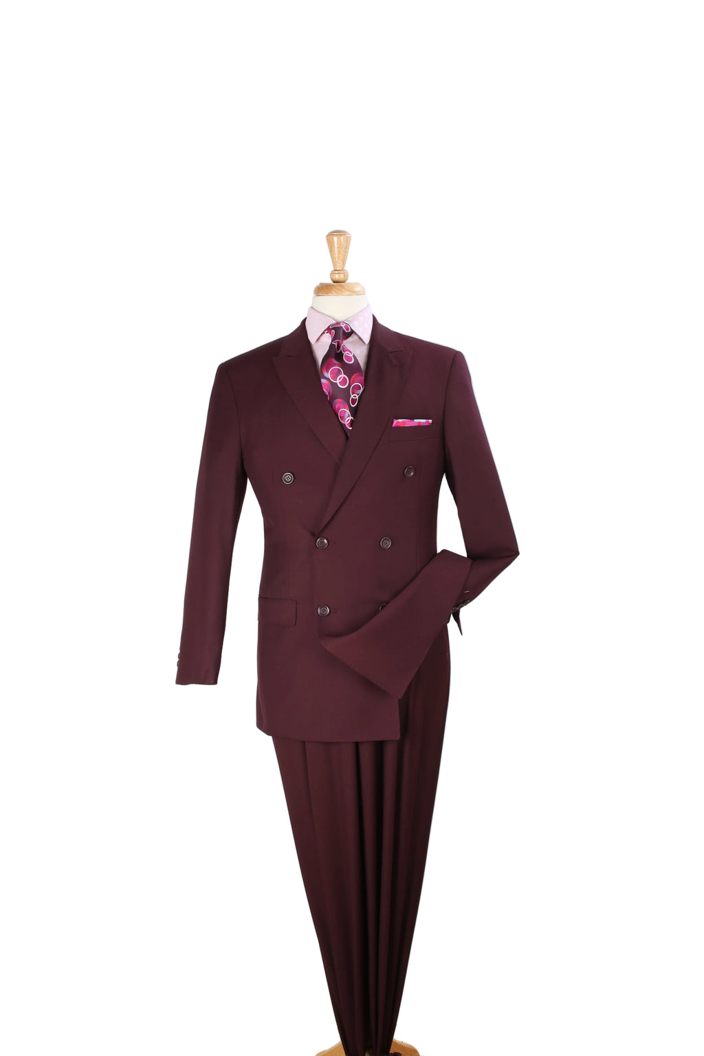 Men Apollo King Double Breasted Suit Classic Peak Lapel Pleated DM29 Burgundy