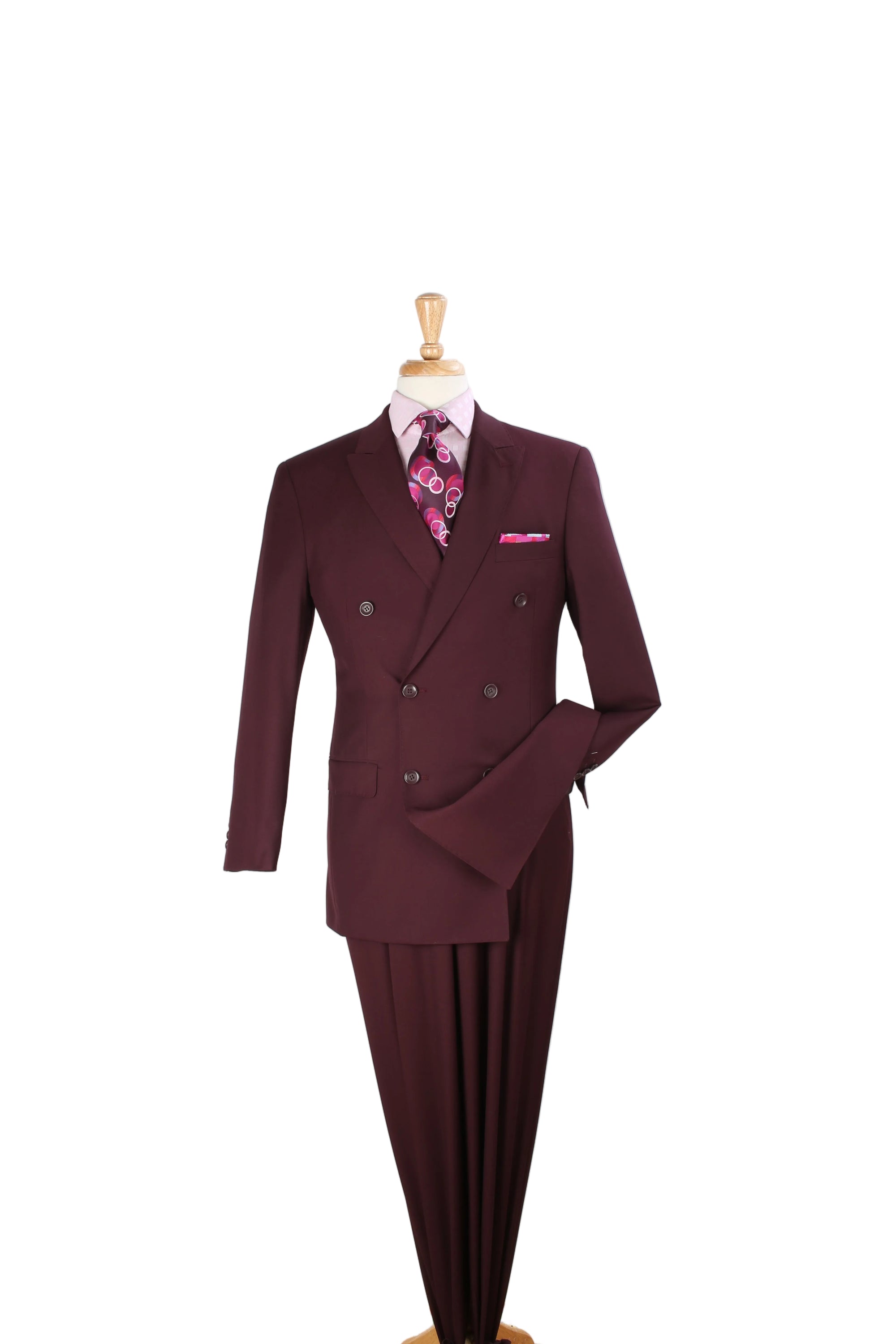 Men Apollo King Double Breasted Suit Classic Peak Lapel Pleated DM29 Burgundy