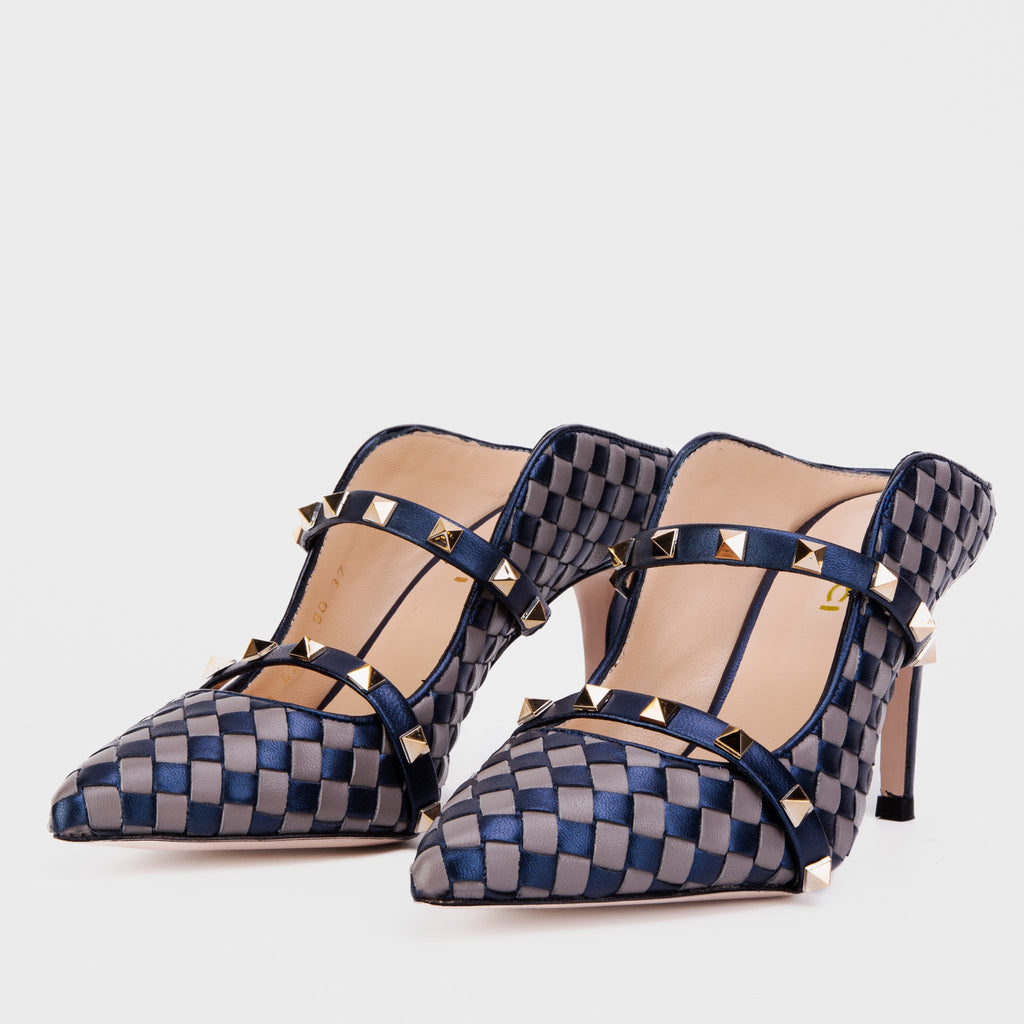Vinci The Dosso Navy Blue Handwoven Pointy Toe Leather Women Sandal