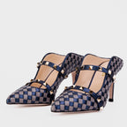 Vinci The Dosso Navy Blue Handwoven Pointy Toe Leather Women Sandal