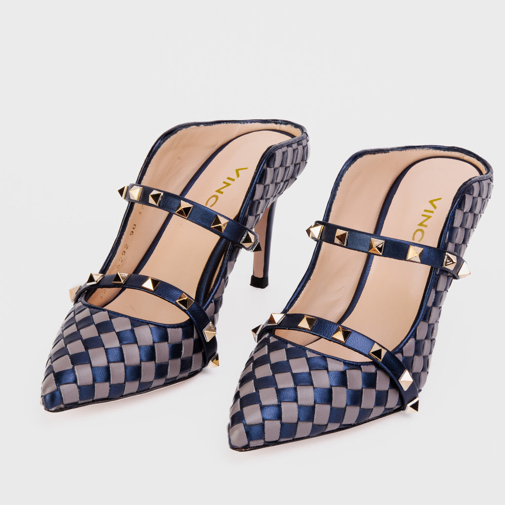 Vinci The Dosso Navy Blue Handwoven Pointy Toe Leather Women Sandal