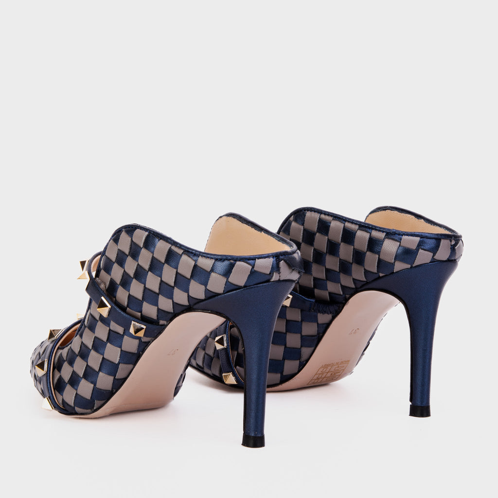 Vinci The Dosso Navy Blue Handwoven Pointy Toe Leather Women Sandal