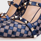 Vinci The Dosso Navy Blue Handwoven Pointy Toe Leather Women Sandal