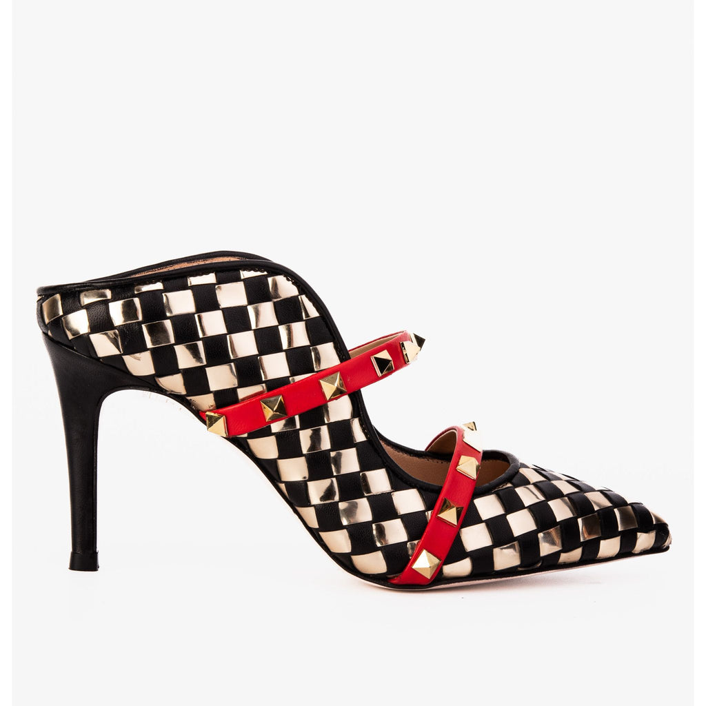 The Dosso Black Handwoven Leather Pointy Toe Women Sandal