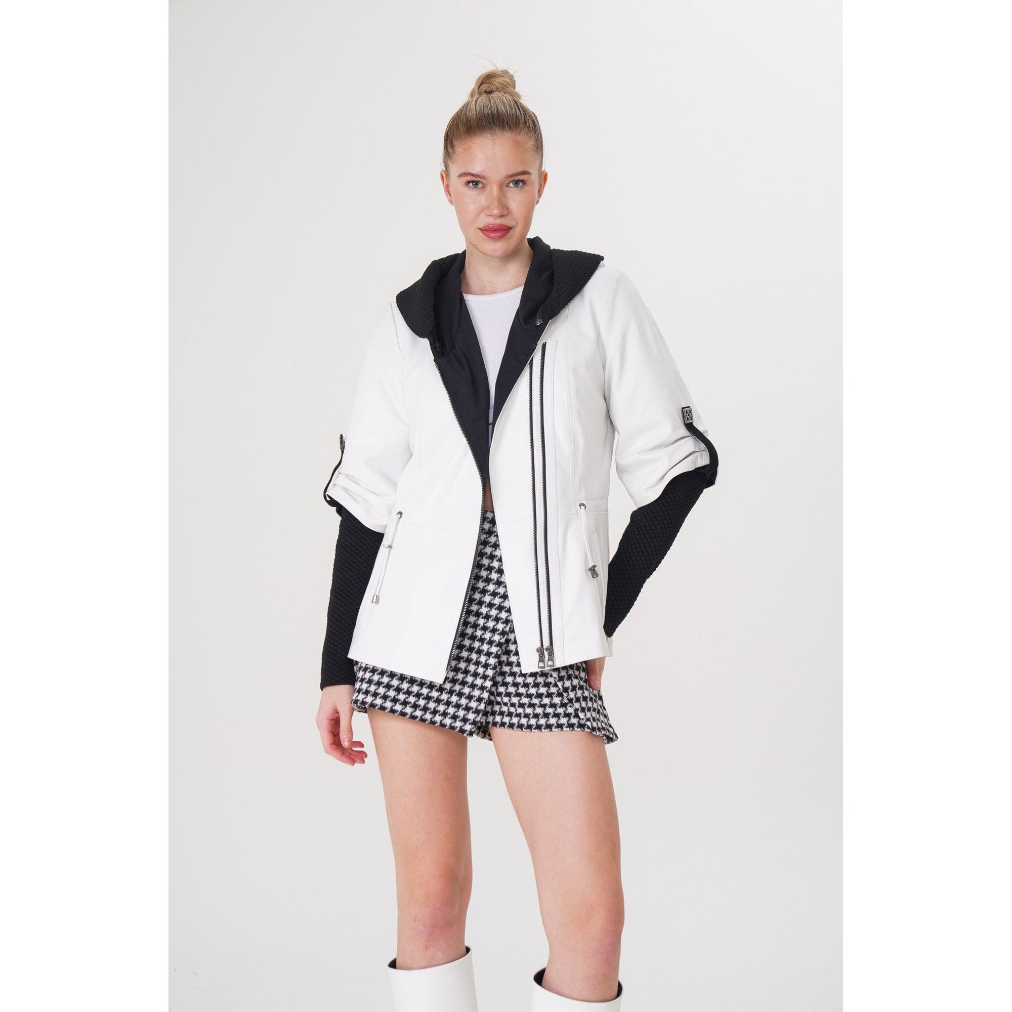 The Hudson White Leather Women Jacket