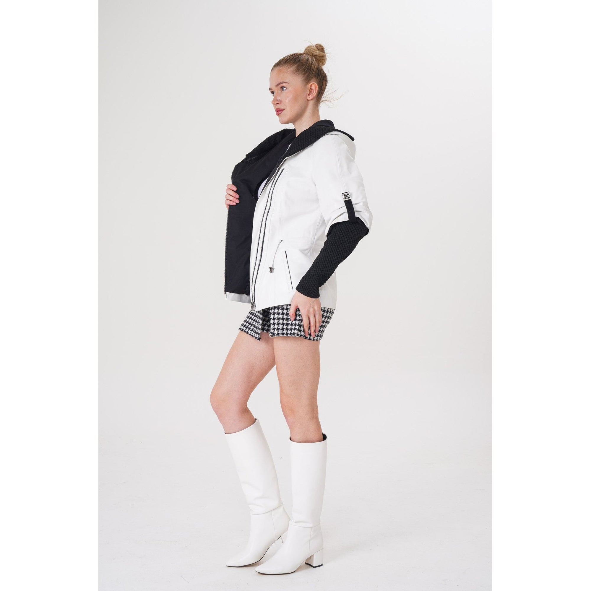 The Hudson White Leather Women Jacket
