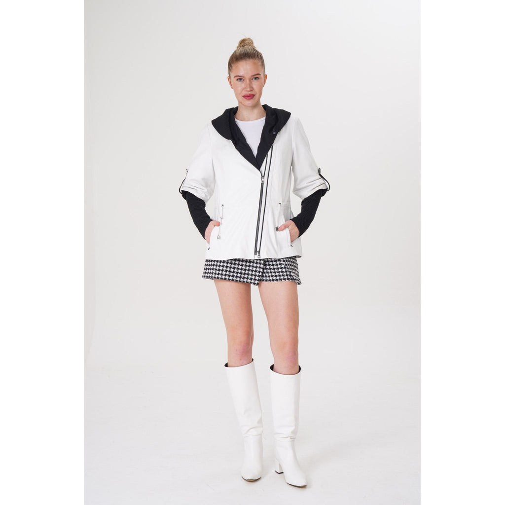 The Hudson White Leather Women Jacket