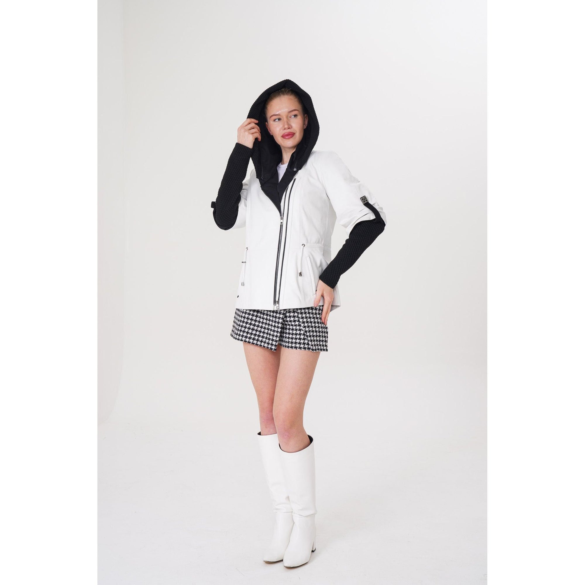 The Hudson White Leather Women Jacket