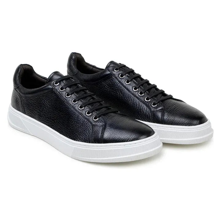 Matteo Black Belvedere Shoes Sneaker Deerskin Leather Black