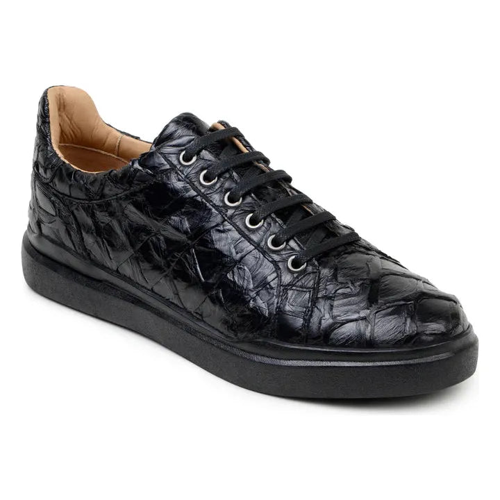 Belvedere Kingstone Genuine Pirarucu Leather Lace Up Sneakers Black Br02