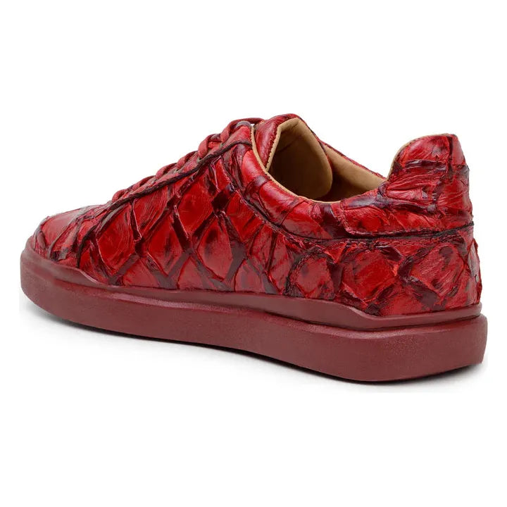 Belvedere Kingstone Genuine Pirarucu Leather Lace Up Sneakers Red Br02