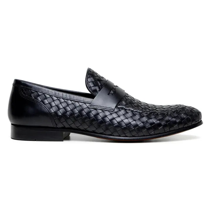 Belvedere Luca Italian Leather Penny Loafer Slip On Shoes Black