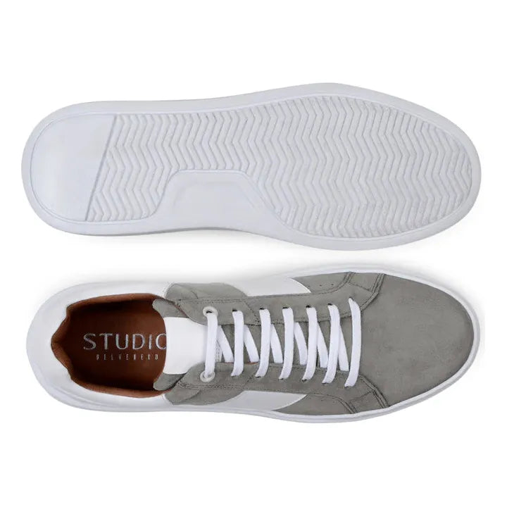 Belvedere Sneaker Suede Leather Olivier Pewter White Shoes