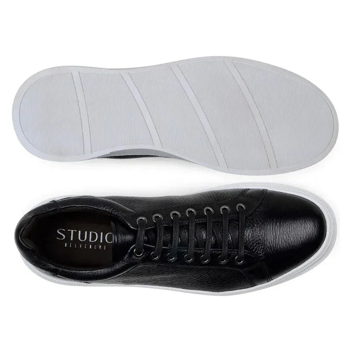 Matteo Black Belvedere Shoes Sneaker Deerskin Leather Black