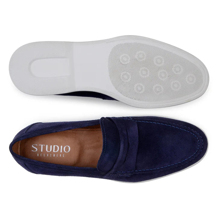 Belvedere Men's Walking Shoes Penny Loafer Niko Navy Suede Leather