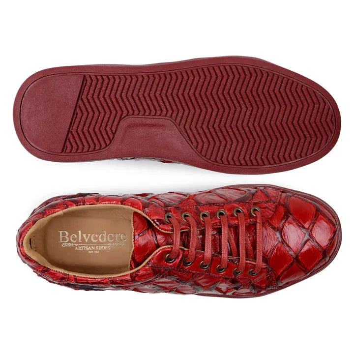 Belvedere Kingstone Genuine Pirarucu Leather Lace Up Sneakers Red Br02