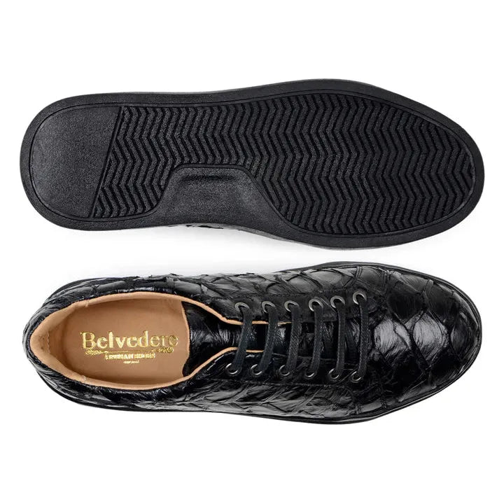 Belvedere Kingstone Genuine Pirarucu Leather Lace Up Sneakers Black Br02