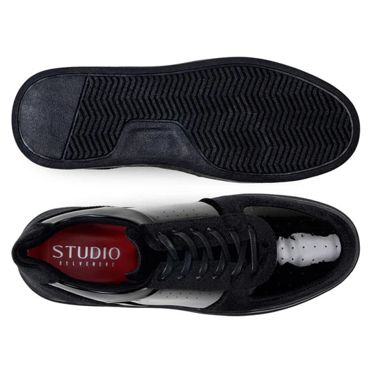 Belvedere Men's Formal Sneaker Edmound Black Velvet Patent Leather