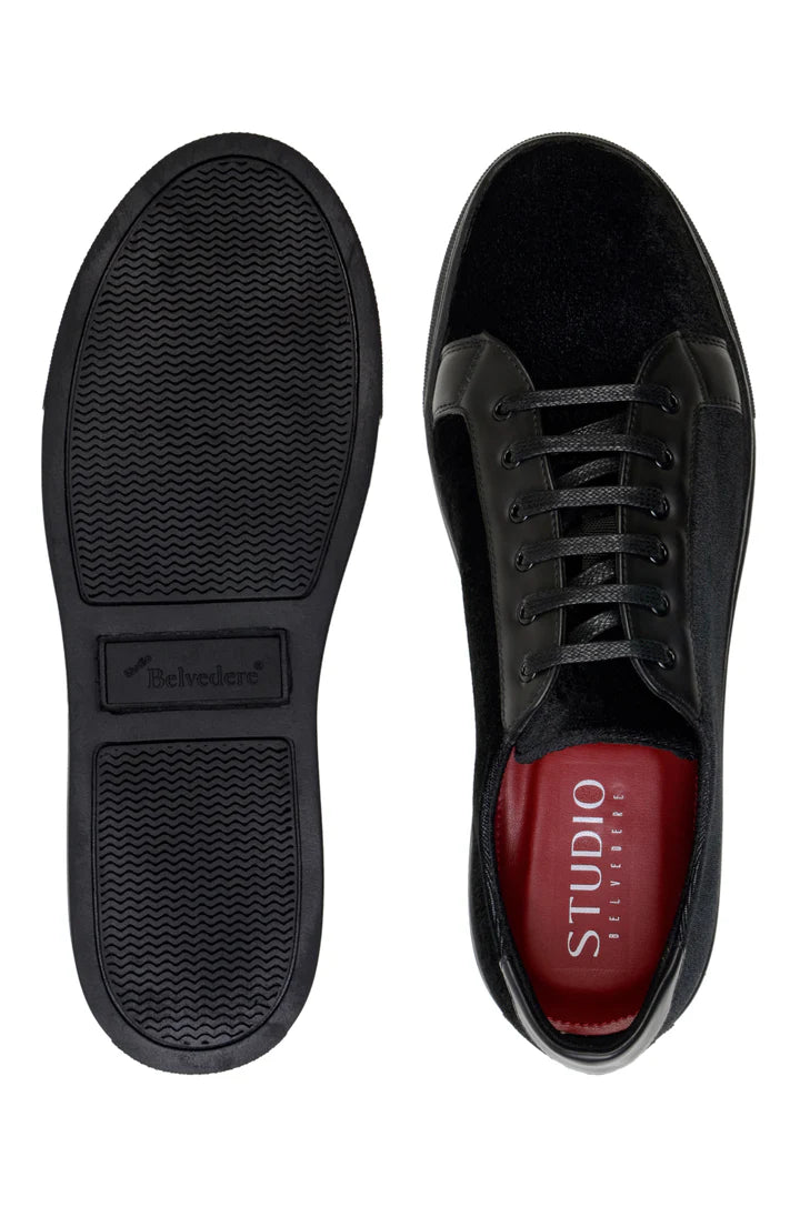 Belvedere Teo Sneaker Rich Velvet /Patent Leather Black