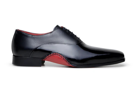 Belvedere Shoes Nero Italian Calf Leather Dressy Lace Up Black/Red