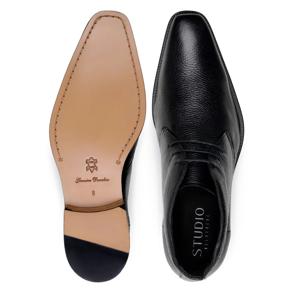 Belvedere Axel Boots Italian Deerskin, Soft Napa Leather Lace Up Black