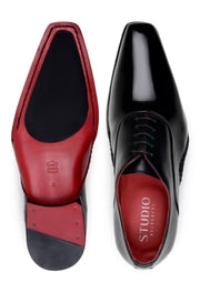 Belvedere Shoes Nero Italian Calf Leather Dressy Lace Up Black/Red
