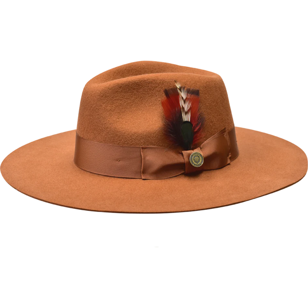 Mens Hat By BRUNO CAPELO Australian Wool Wide Brim Fedora Duke DU725 Cognac