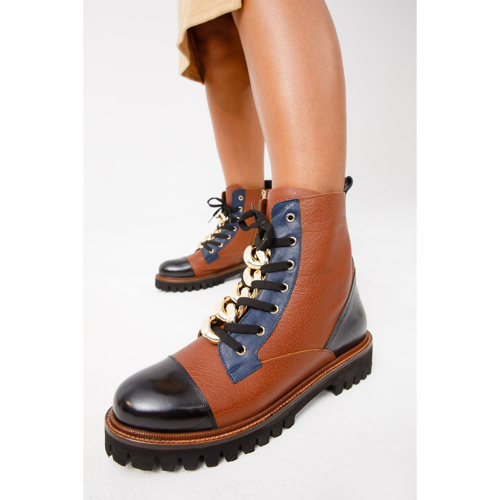 The Belgrad Brown  Leather Lace-Up Ankle Women Boot With a Side Zipper Final Sale!